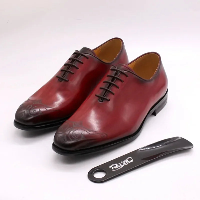 Men's Genuine Leather Oxford Shoes - Hand-Painted Red