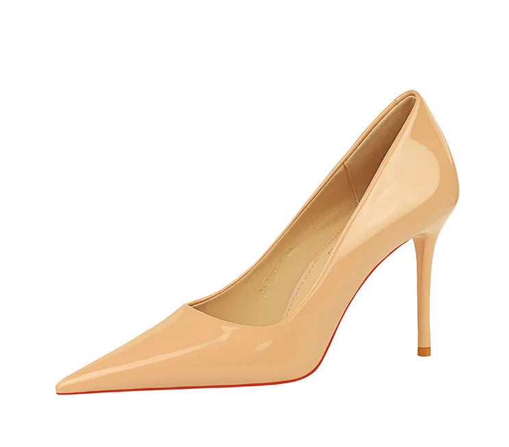 Patent Leather Stiletto Pumps - Pointed Toe High Heels for Special Occasions