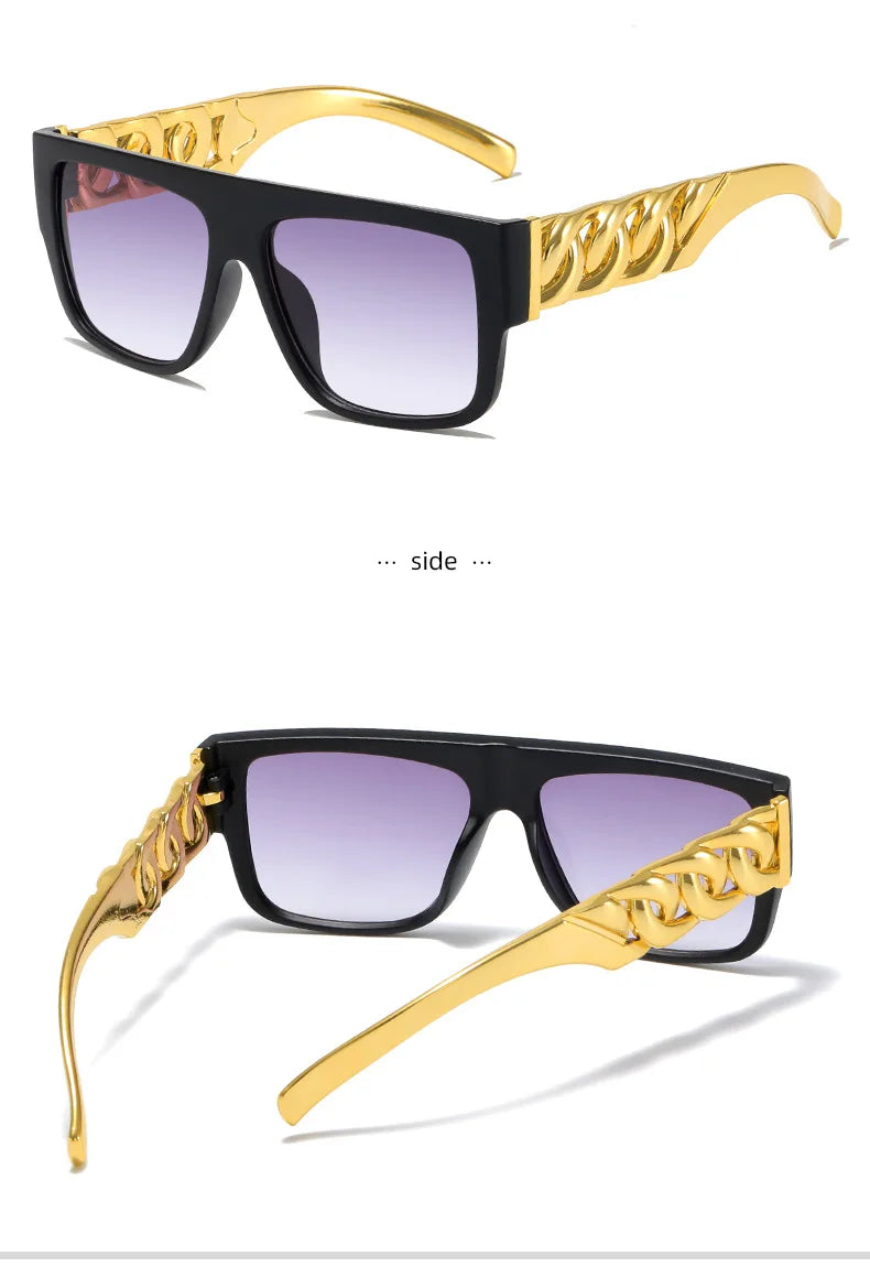 Hip Hop Punk Sunglasses - Gold Chain Necklace Eyewear with UV400