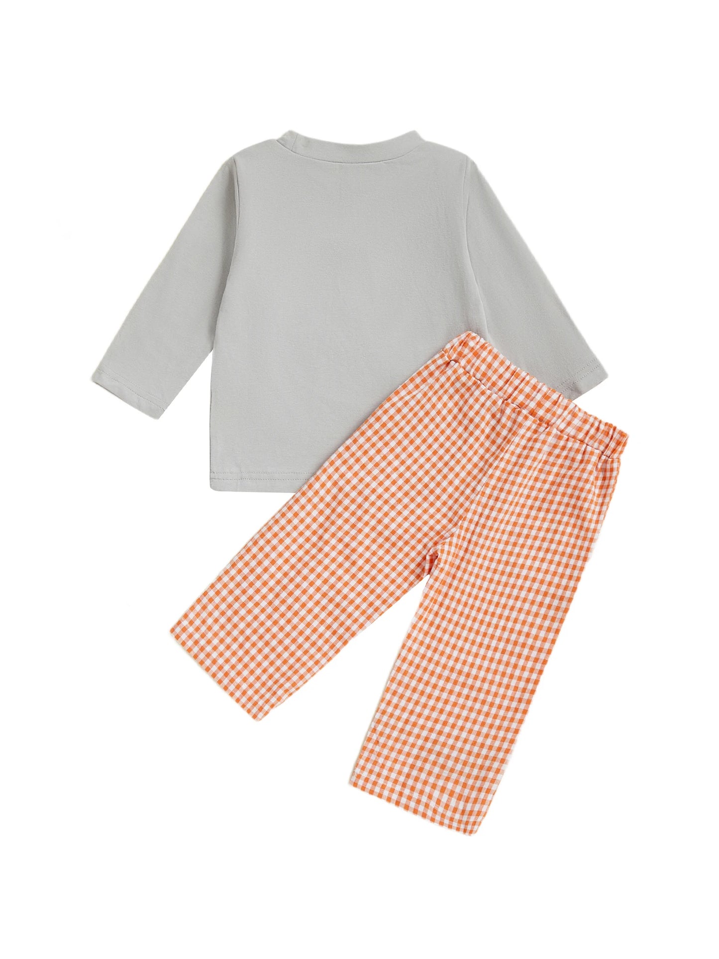 Toddler Boys Halloween Clothes Set - Ghost Embroidery Sweatshirt & Plaid Pants (0-4Y)