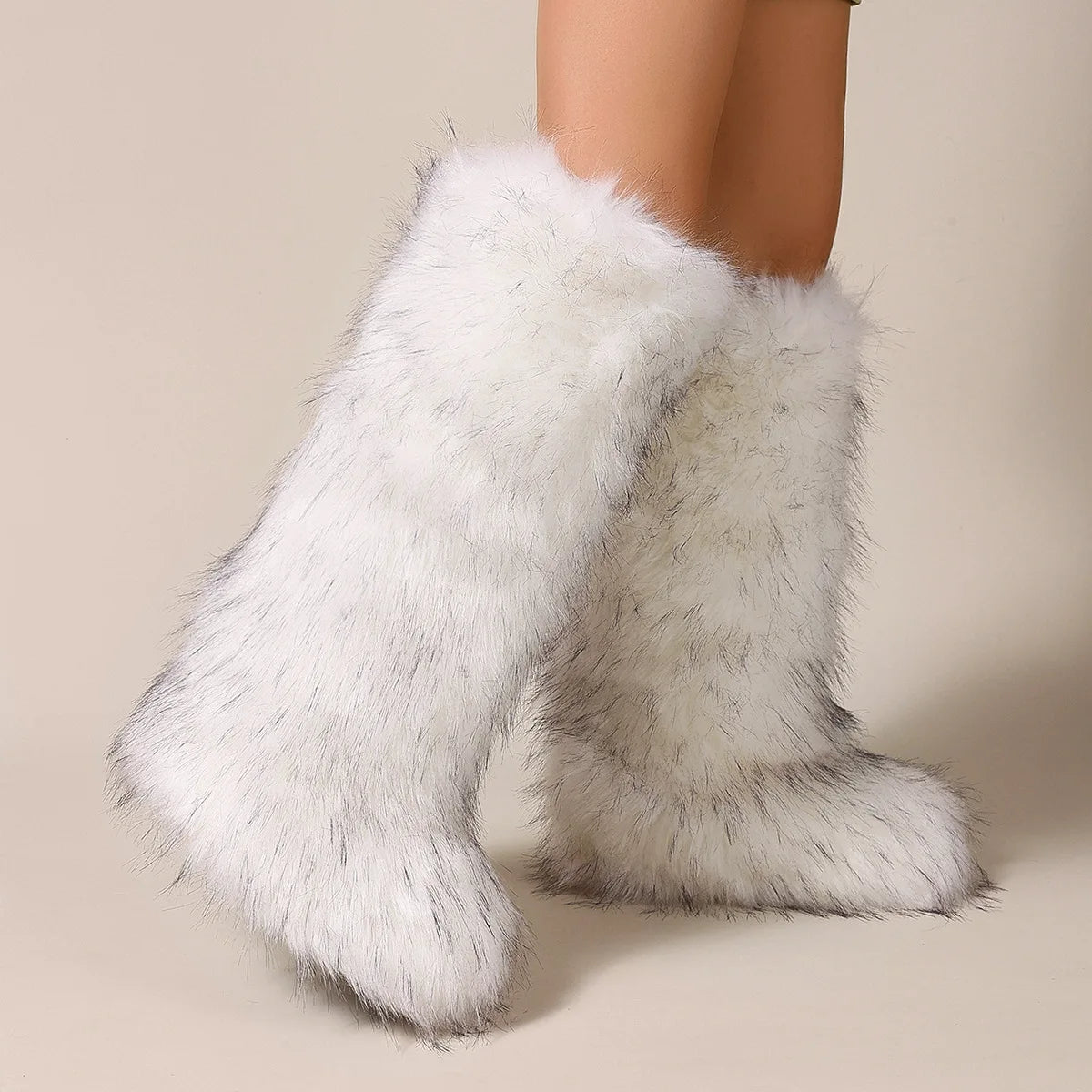 Women's Winter Thigh High Fluffy Plush Knee High Fur Faux Boots