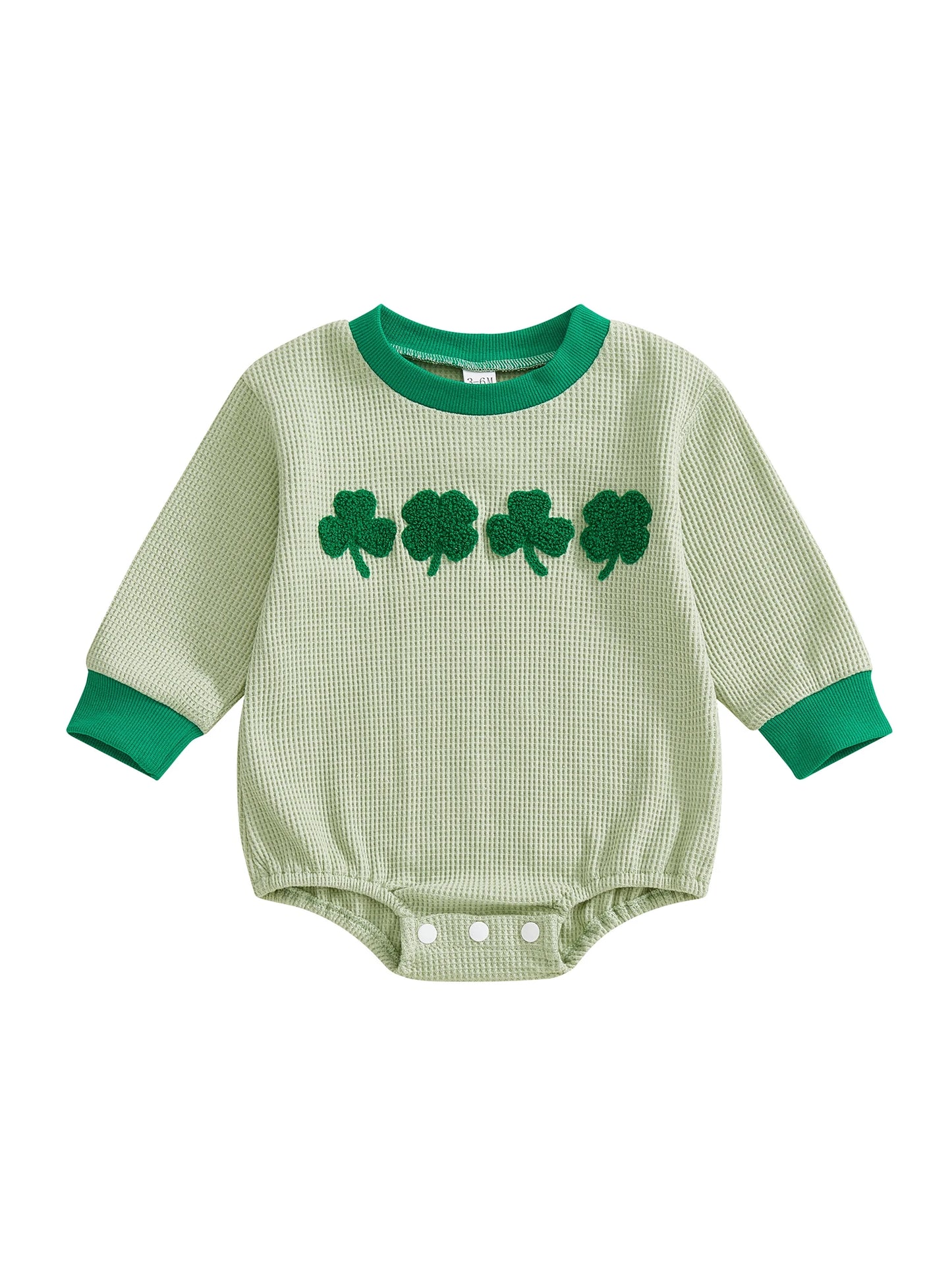 Baby Boys Girls Festival Romper - Shamrock Embroidery Plaid Long Sleeve Jumpsuit