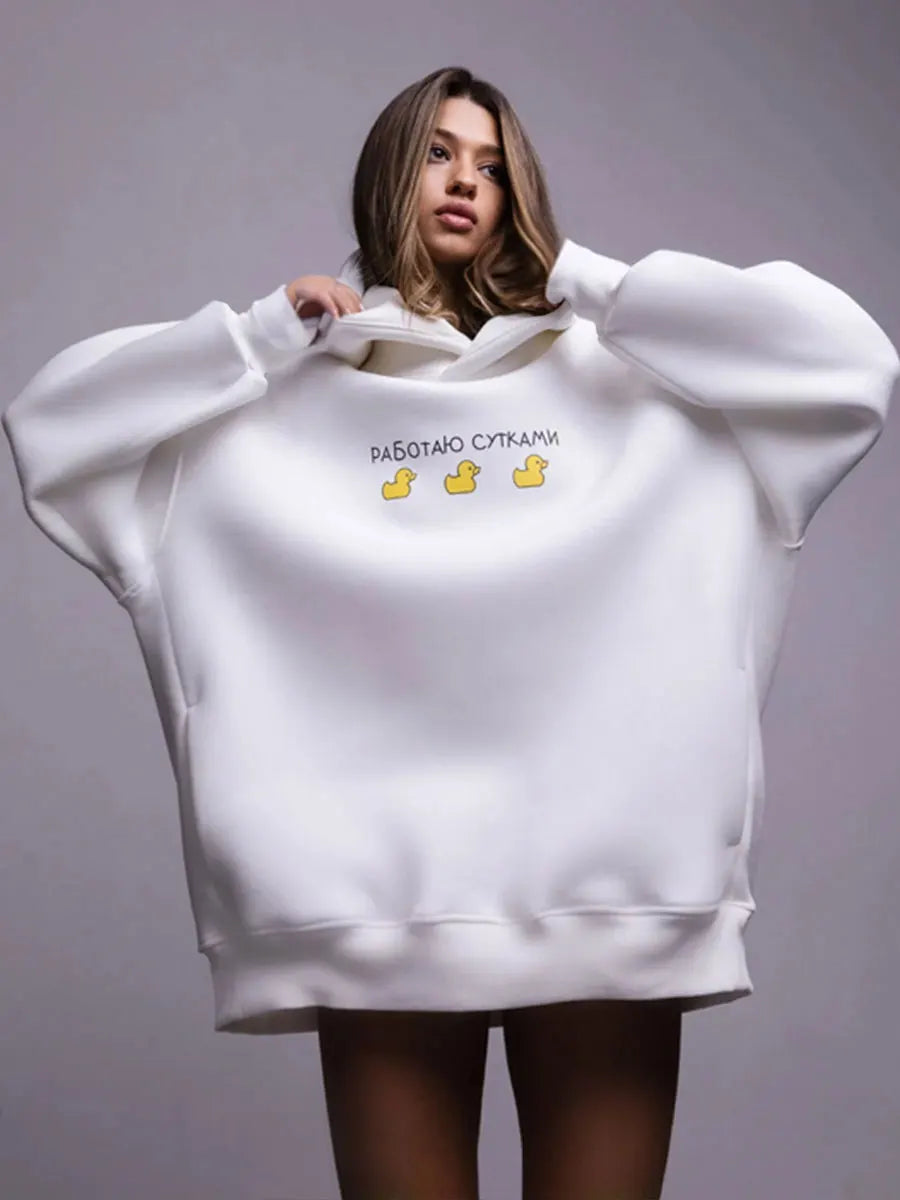 Women's Oversized Three Duck Print Hoodie