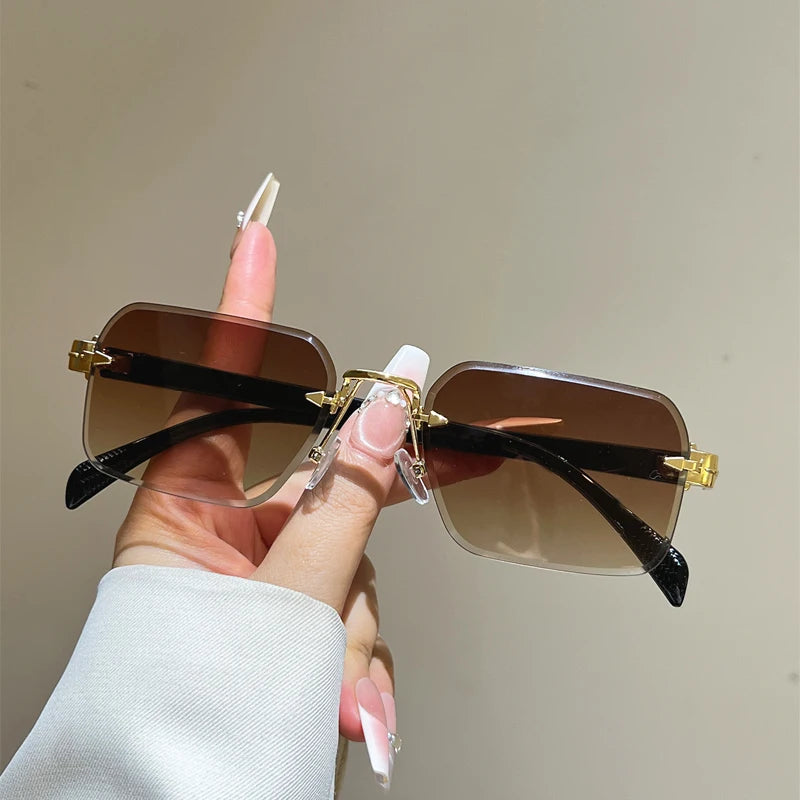 Vintage Rimless Square Sunglasses – Unisex Gradient Shades