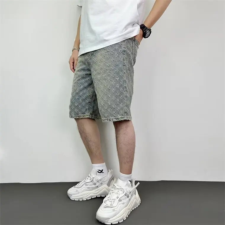 Men's Summer Retro five-point Casual Denim Ripped Shorts