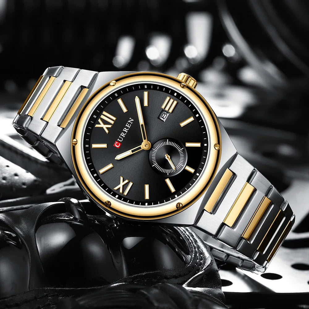 Premium Waterproof Business Watch - Luminous Date Display Stainless Steel Square Quartz