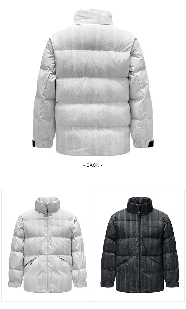 Down Jacket Men Textured Loose Fit Stand Collar Fashion Embroidered Coat Winter Outerwear