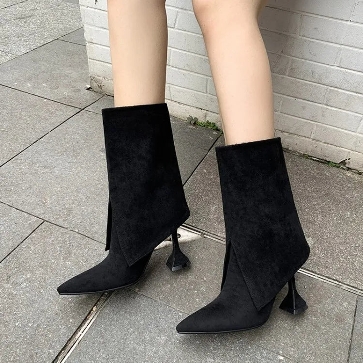 Women's Pointed Suede Short Plush Leather Ankle Boots