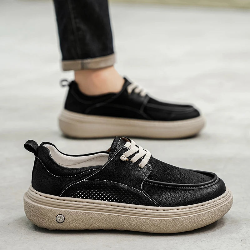 Men's Casual Platform Sneakers - Breathable Lace-Up Tennis Shoes