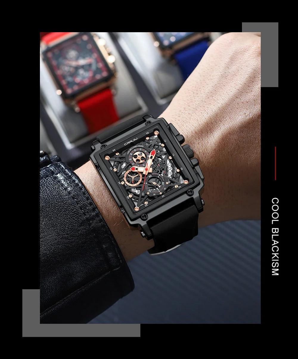 Men's Sports Watch - Large Dial Rectangular Design with Chronograph & Auto Date