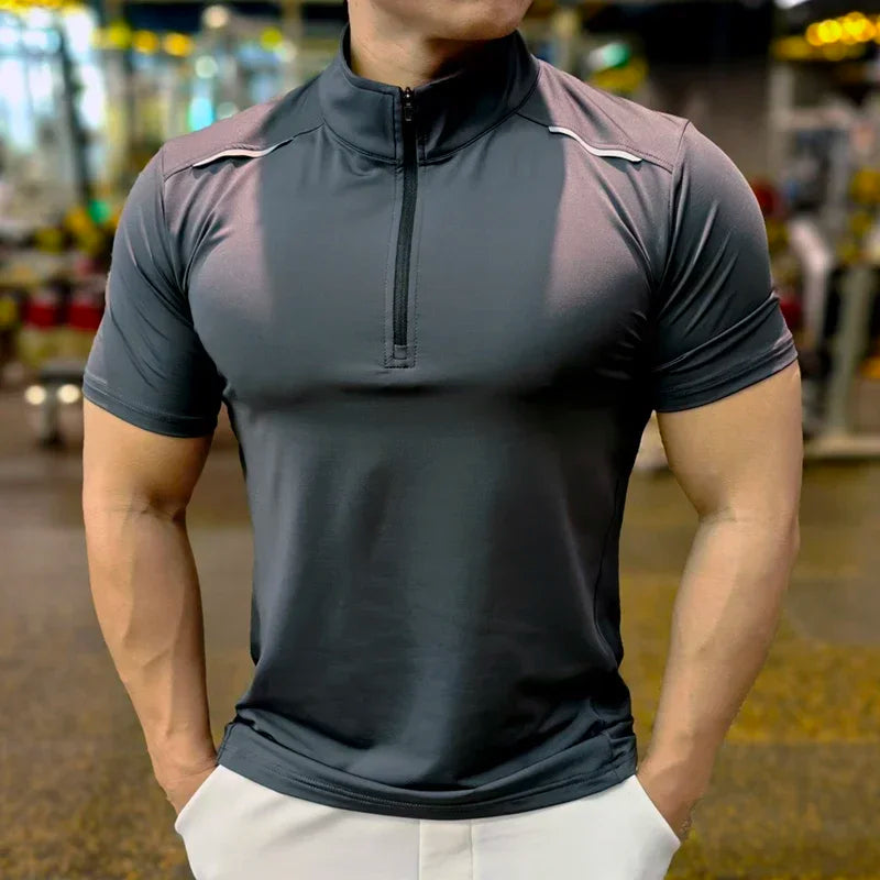 Men's Running Short Sleeve Fitness Muscle Fit Gym Jogging Sports Tennis Elastic Breathable T-Shirt