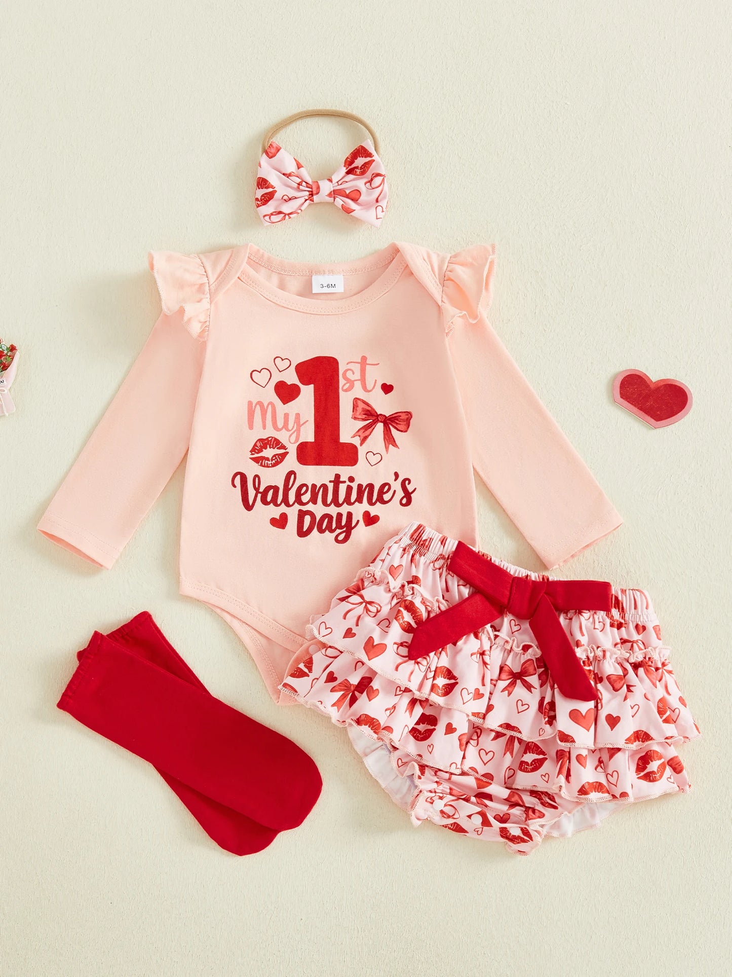 Baby Girls Valentine's Day 4-Piece Outfit Set - Romper, Skirt, Leg Warmers & Headband