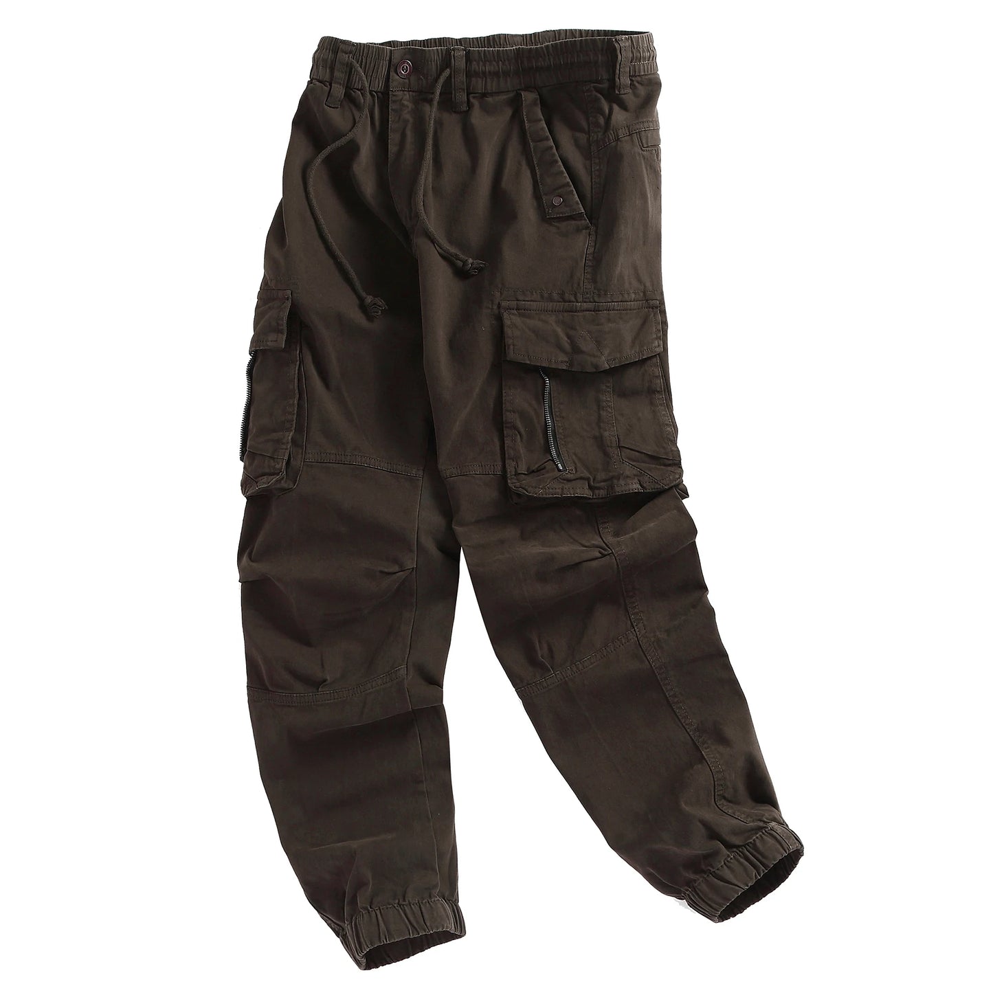 Men's Cotton Cargo Pants - Elastic Waist Multi-Pocket Joggers