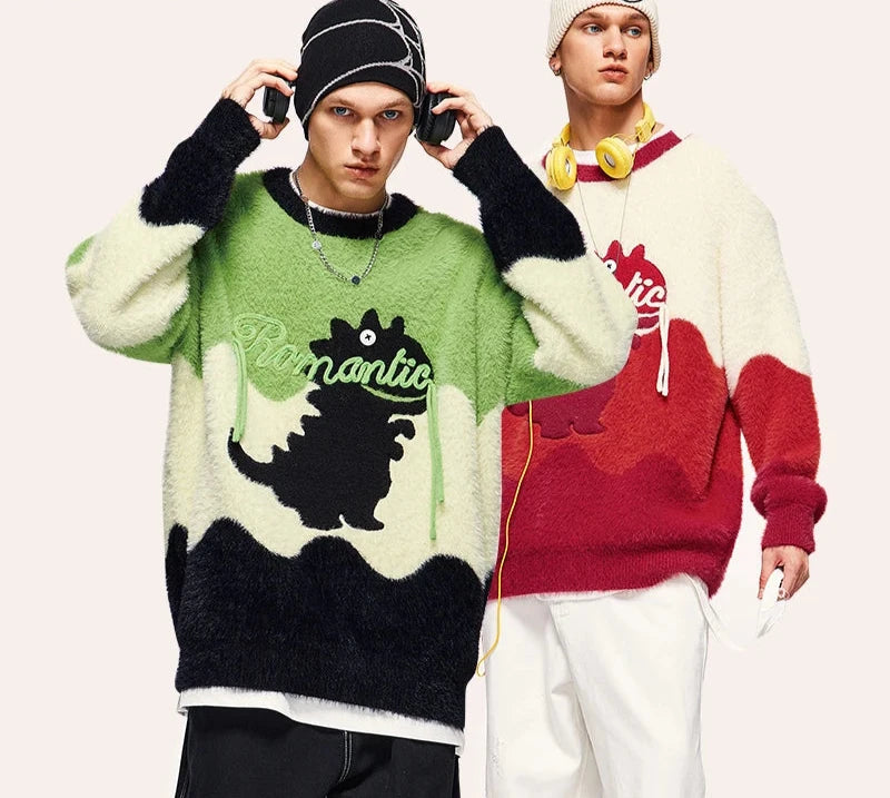 Unisex Cute Cartoon Embroidery Pullover Sweater