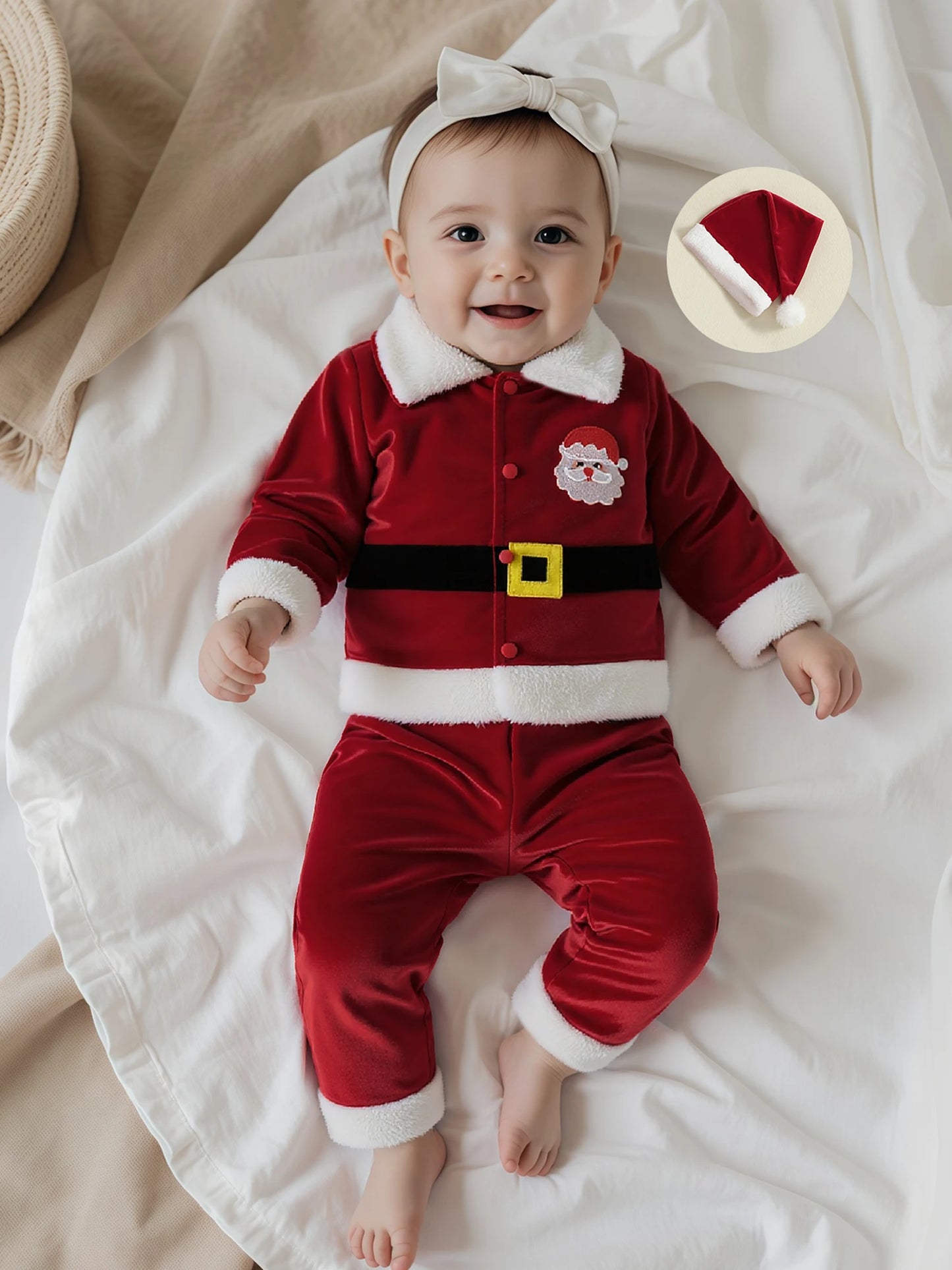 Christmas Santa Costume Set - Kids Lapel Button Down Top & Pants Outfit