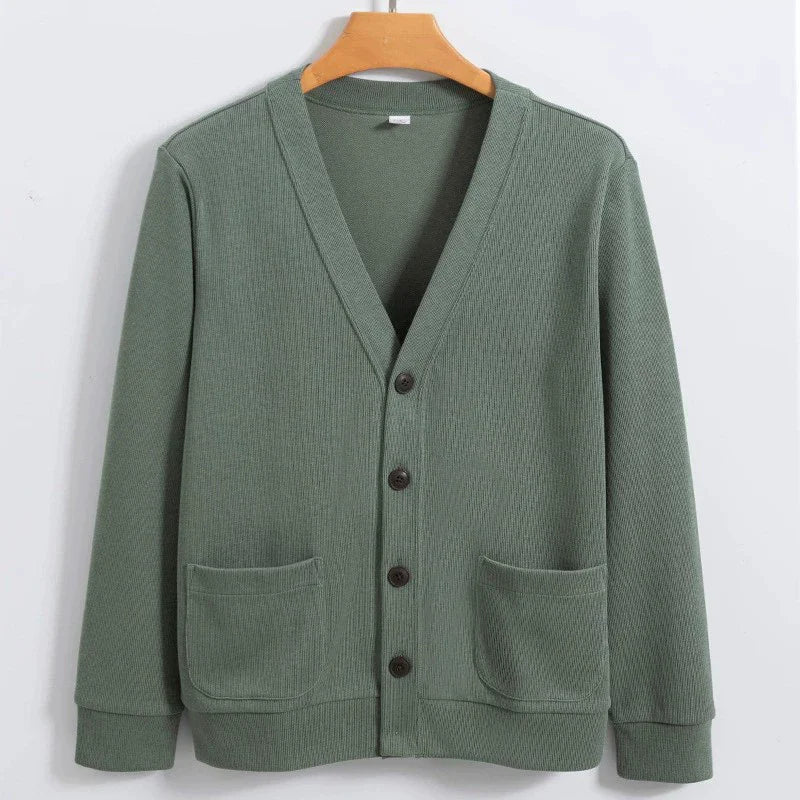 Spring Autumn Cotton V-Neck Cardigan - Smart Casual Knit Sweater Coat