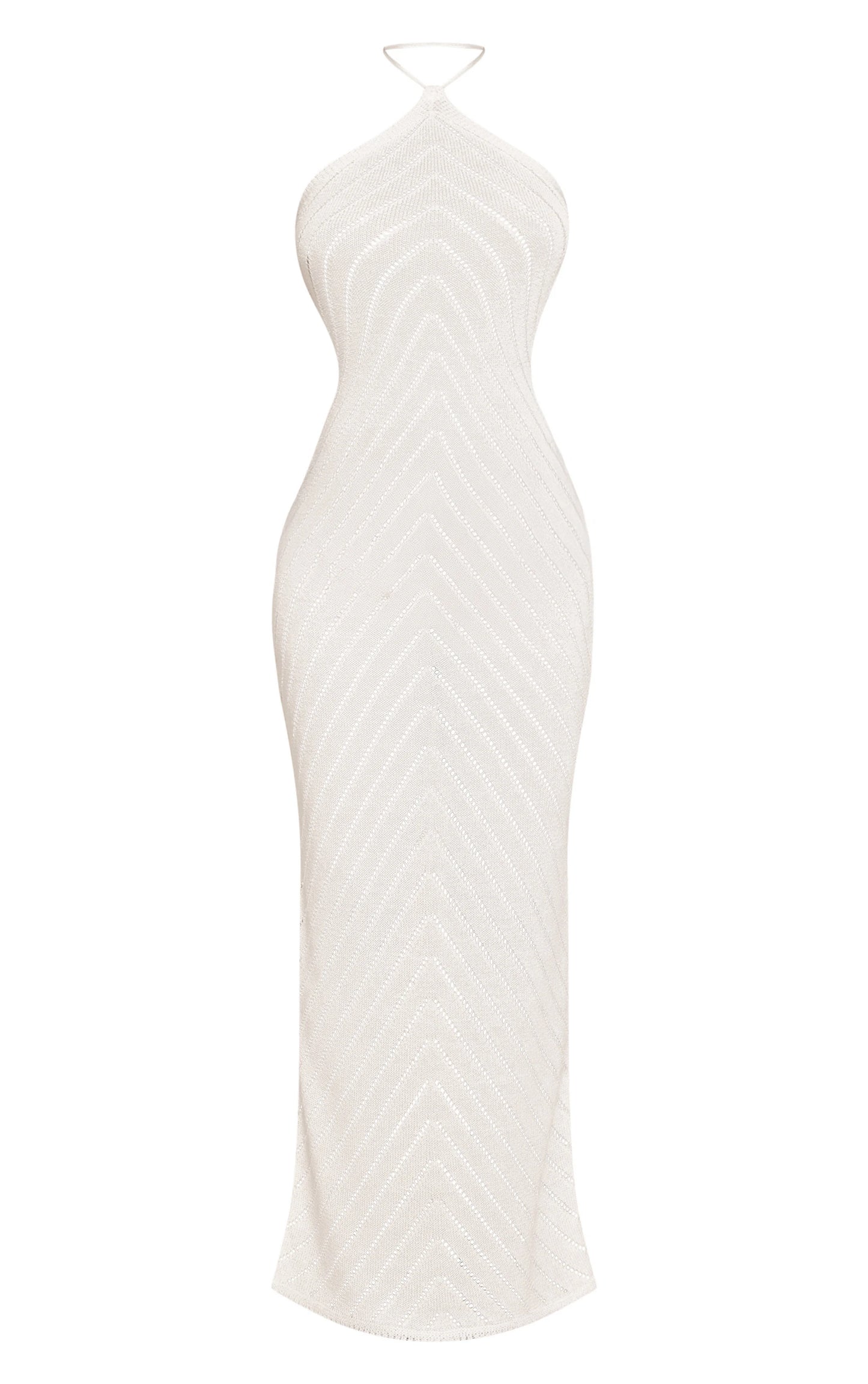 Halter Crochet Maxi Dress with Long Sleeves