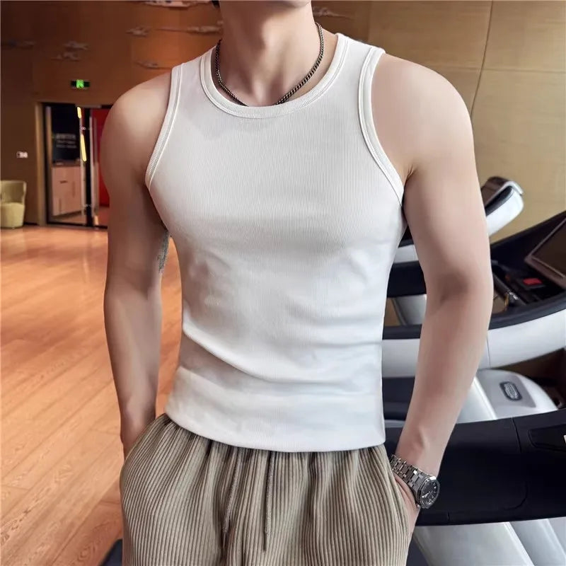 Men's Summer Cotton Tank Top Stretch Sports Sleeveless Fitness Breathable Slim Fit Vest