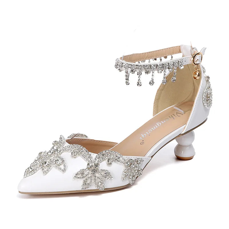 Women's 5cm Round Heel Shaped Heel Pearl Sandals