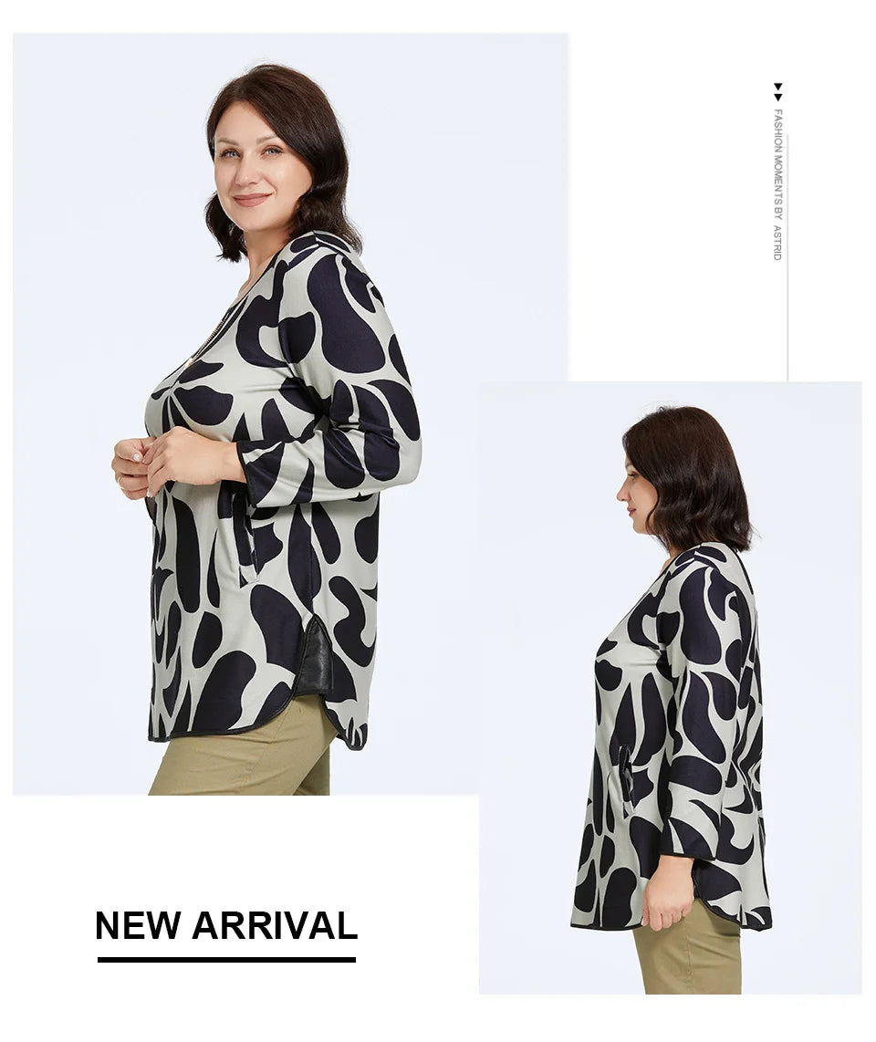 Women's Oversized Graffiti Print Fleece Top with Silver Trim