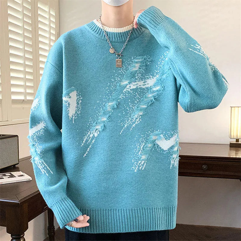 Men's Knit Sweater - Patchwork Casual Pullover