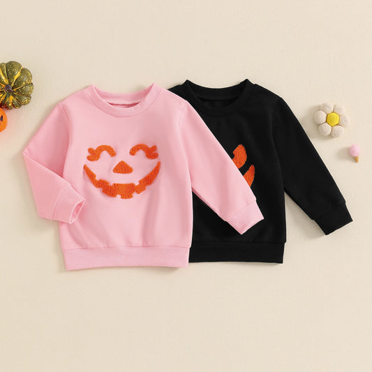 0-5Y Kids Girls Boys Halloween Pumpkin Embroidery Long Sleeve Pullovers Sweatshirt