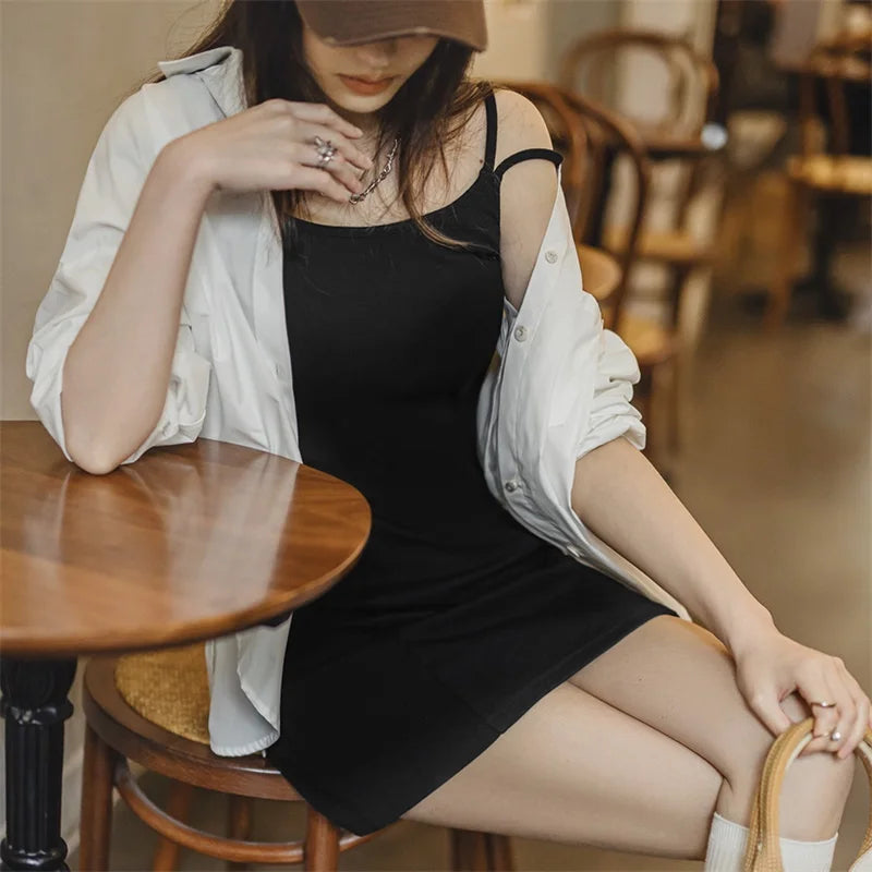 Slim Black Slip Dress - Sleeveless Bodycon Midi with Backless Design