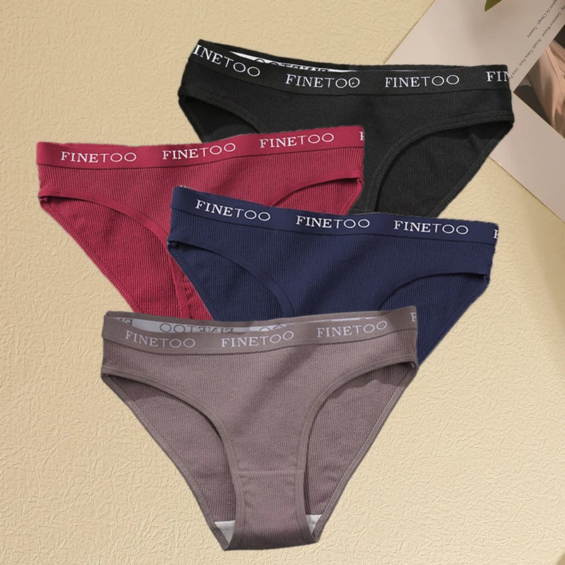 Women's 4Pcs Cotton Striped Underwear Panties Letter Belt Briefs  Low Waist Lingerie