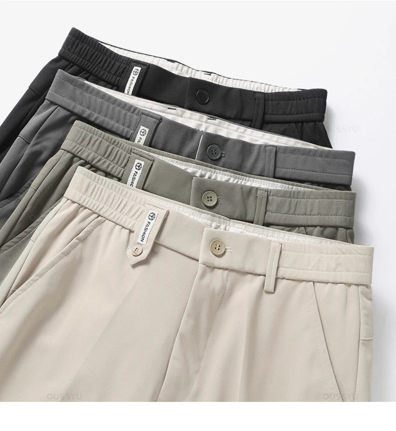 Men's Ankle-Length Straight Leg Trousers | Elastic Waist | Sash Detail | Midweight | All Season | Smart Casual