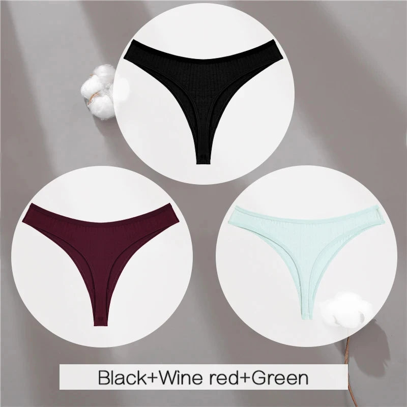 Women's Soft Cotton Thongs 3-Pack - Comfortable Low-Rise Underwear