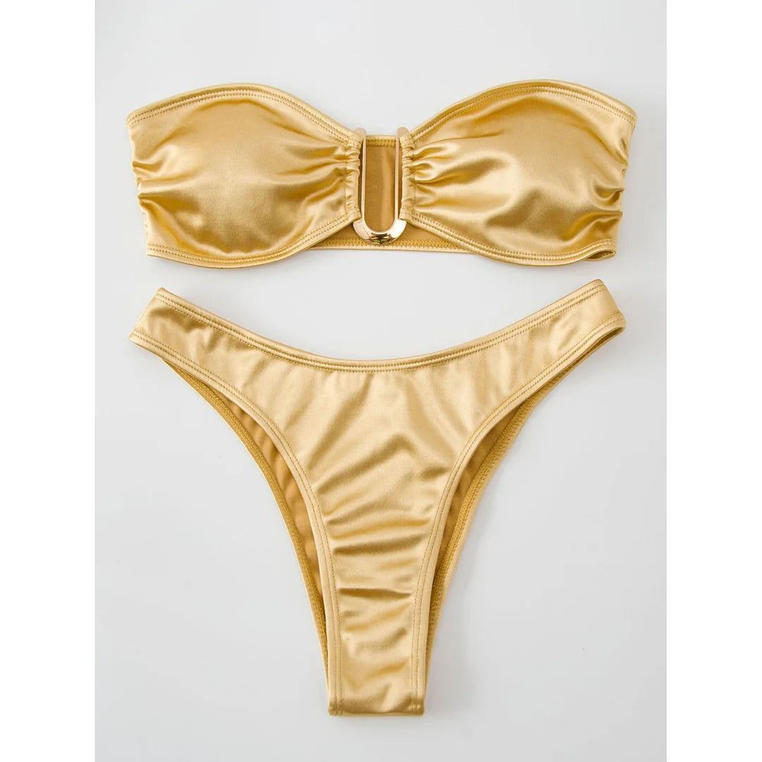 Women's Bandeau Bikini Women Swimwear Female Swimsuit Two-pieces Bikini set Padded Bather Bathing Suit Swim V4647
