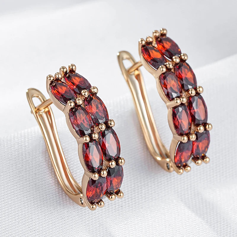 Women's 585 Rose Gold Colour Red Natural Zircon Drop Earrings