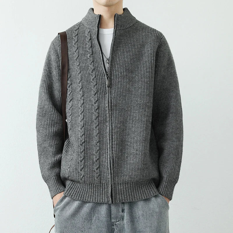 Men's Knitted Cardigan - Stand Collar Zip-Up Sweater Jacket