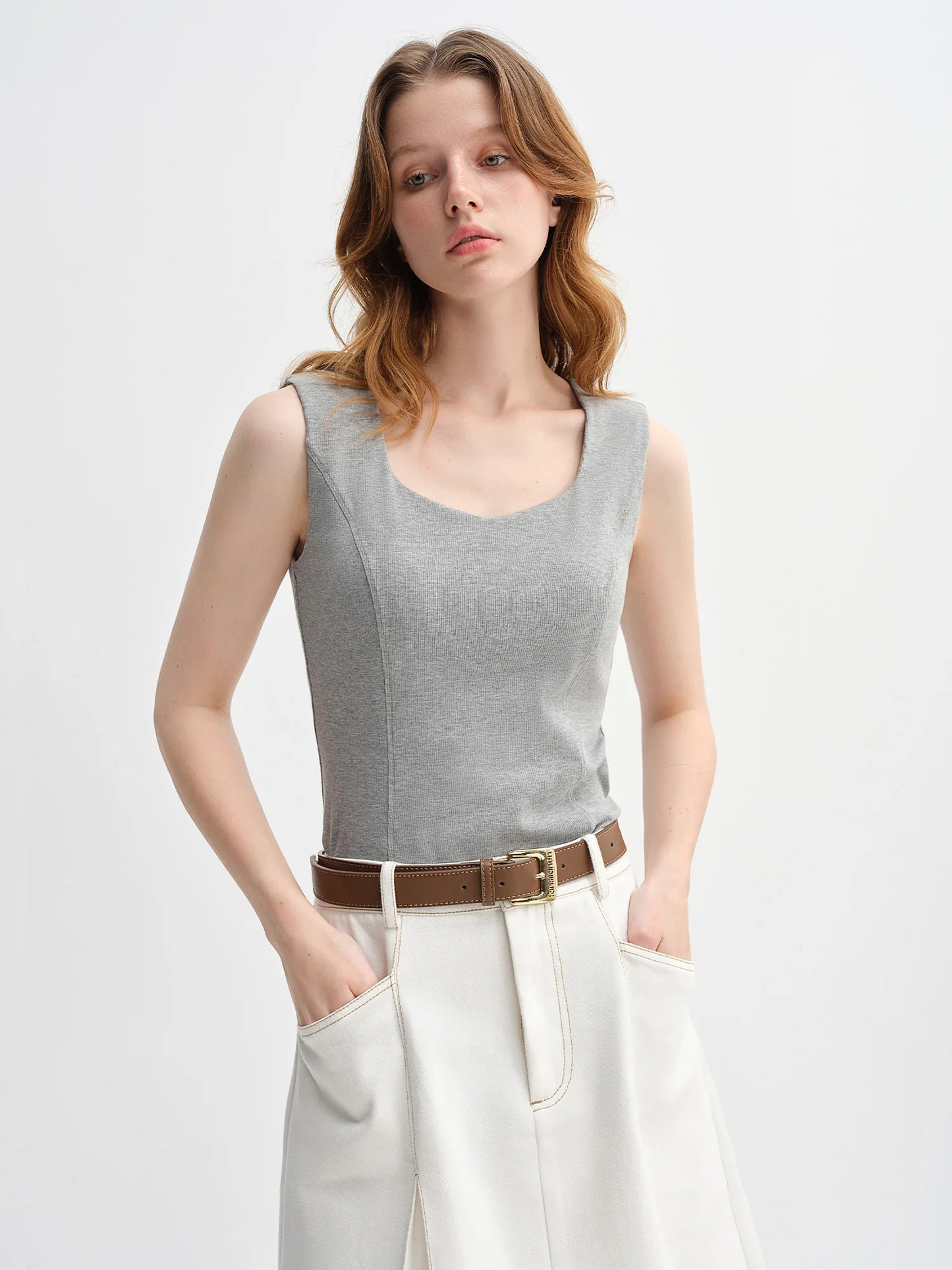 Women's Autumn Clothing Set - Long Sleeve Shirt & A-Line Skirt with V-Neck Top