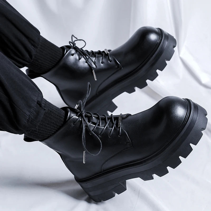 Men's Casual Platform Lace Up Chunky Platform Ankle Boots