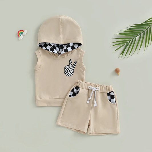 Baby Boys Checkerboard Hooded Vest & Shorts Set