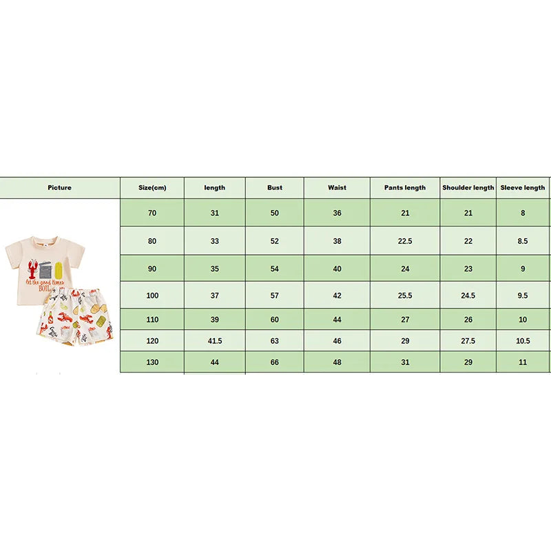 Boys Summer Outfit Set - Cartoon Letter T-shirt & Lobster Print Shorts