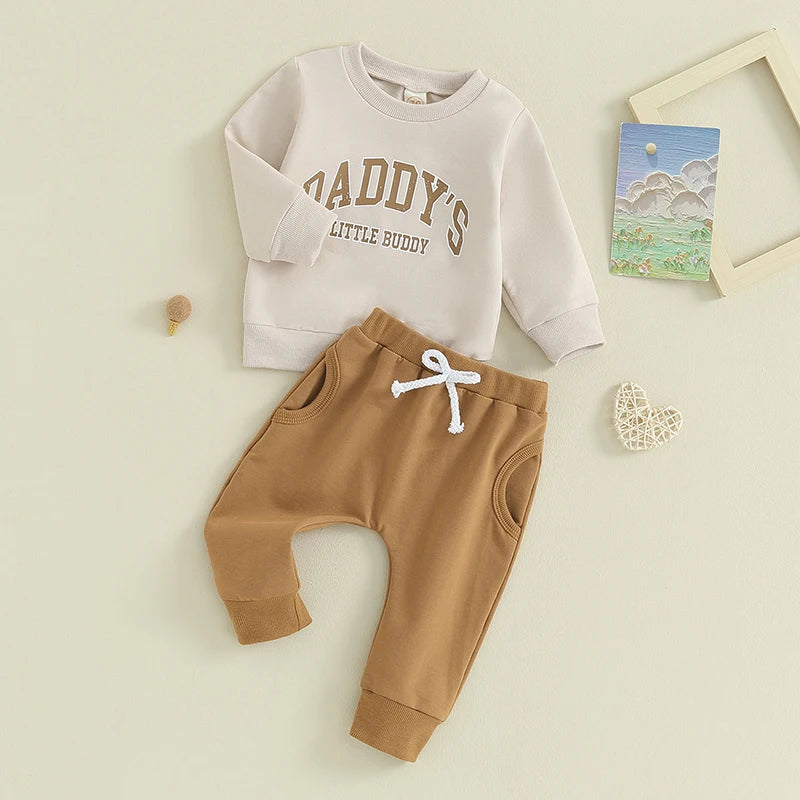 0-3Y Infant Baby Boys Clothes Sets 2pcs Letter Print Long Sleeve Sweatshirt and Trousers Set