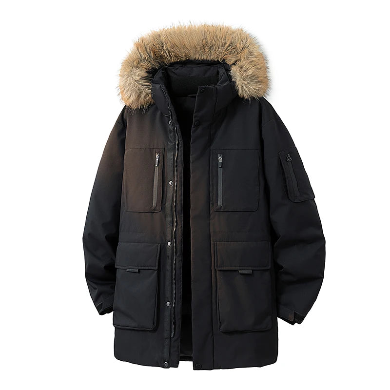 Long Hooded Parka - Fur Collar Cargo Jacket