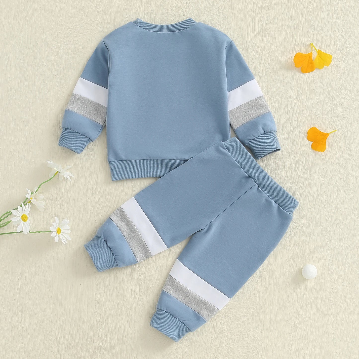 0-3Y Infant Baby Boys Casual Clothes Set Patchwork Long Sleeve Pullover Sweatshirt with Elastic Waist Pants