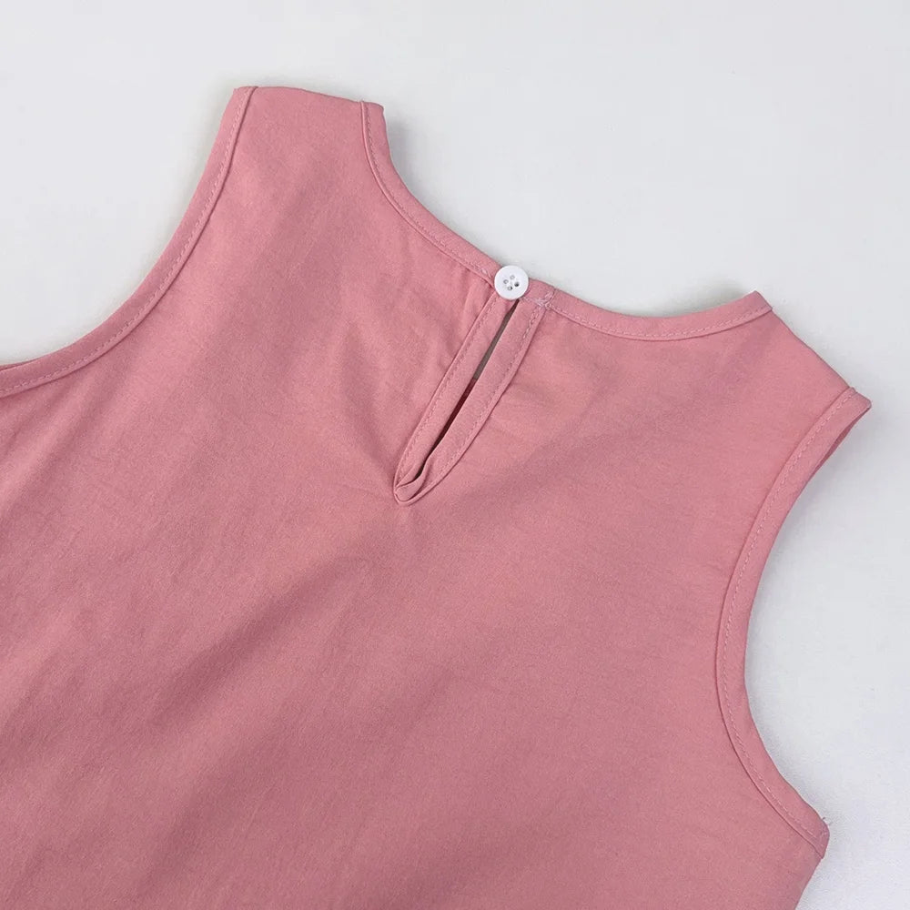 Girl's Summer Casual Round Neck Bow Sleeveless Princess Dress