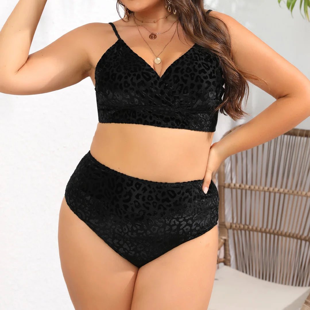 Leopard Print Bikini Set - High Waist Two Piece Swimsuit