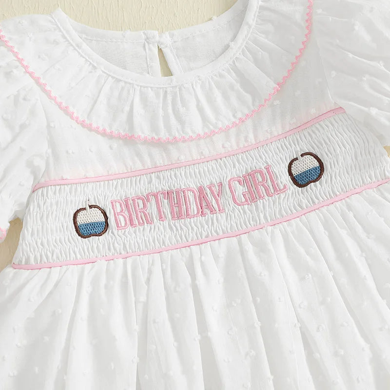 0-4Y  Kids Girls Birthday Dress 2 Style Short Sleeve Cake Embroidery Smocked Dress Summer A-Line Dress