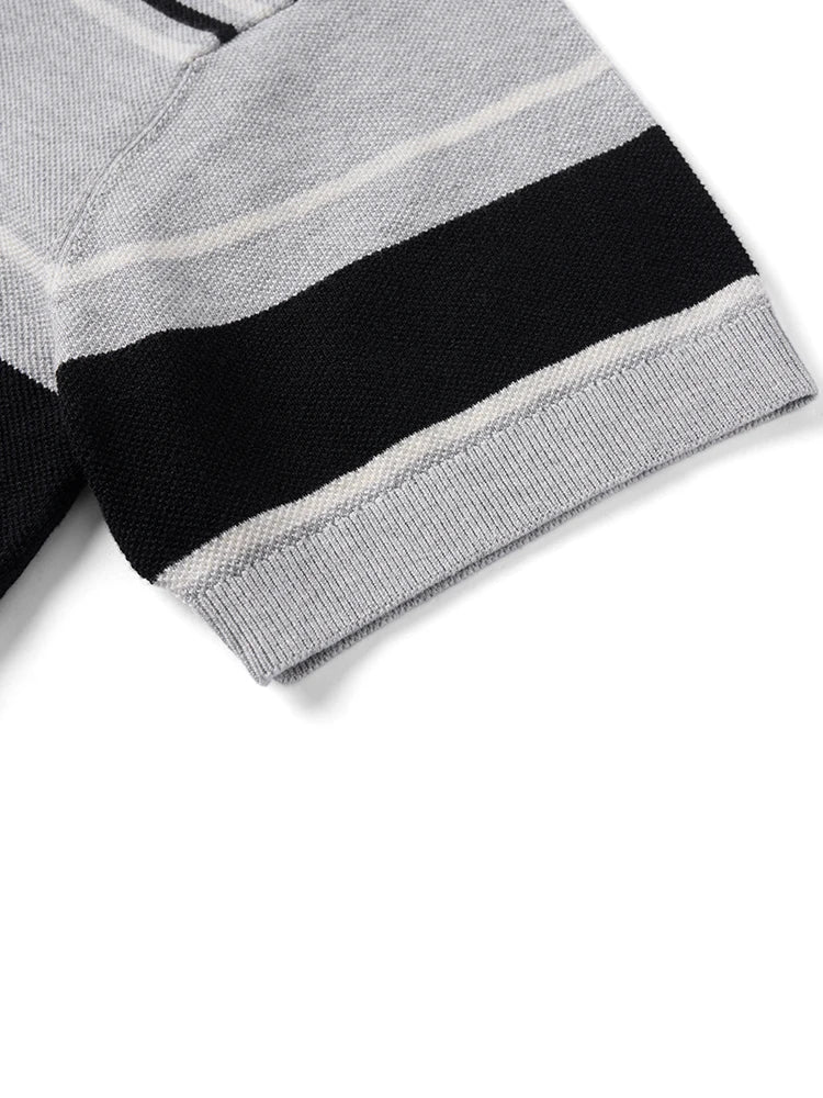 Men's Oversized Soft Knitted Polo Shirt - Striped Design Plus Size