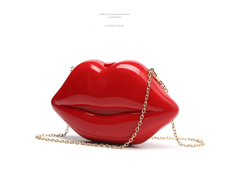 Women's Shoulder Bags Clutch Red Lips Acrylic Crossbody Bag