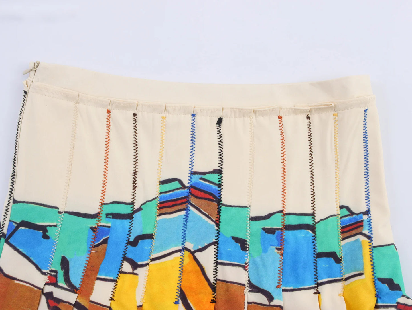 Women's Wide Pleated Printed Skirt - Fashionable Mid-Length Summer Style