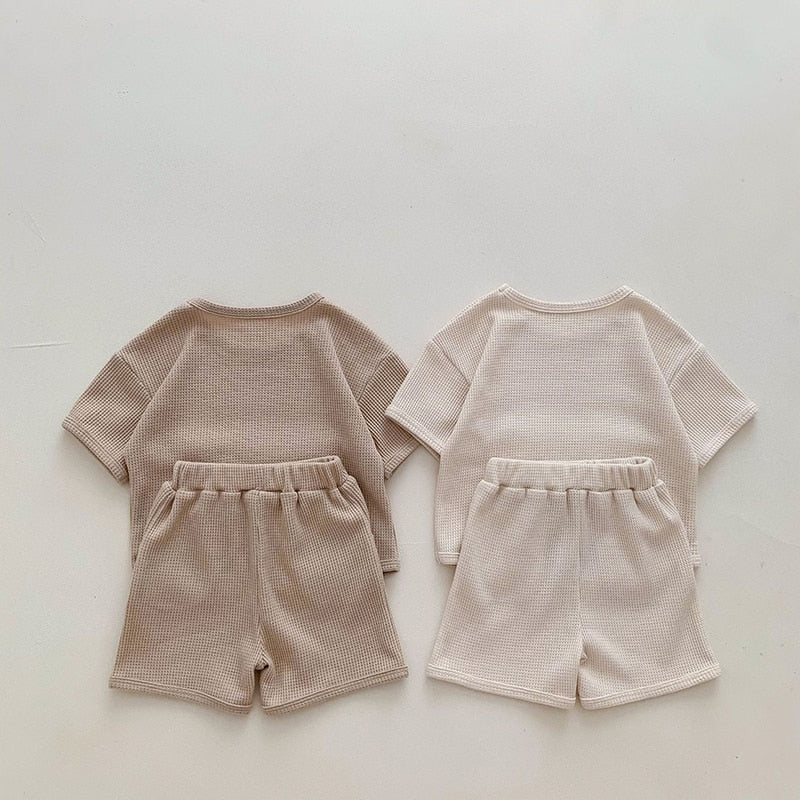 Baby Clothing Set Waffle Bear Tee and Shorts 2 Pcs Set