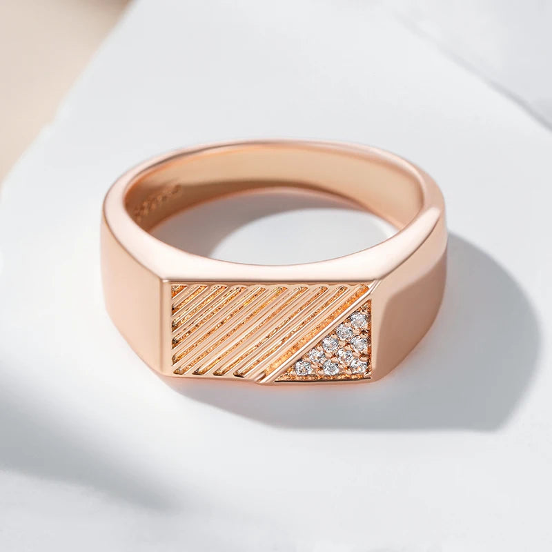 Unisex Square 585 Rose Gold Colour Natural Zircon Ring