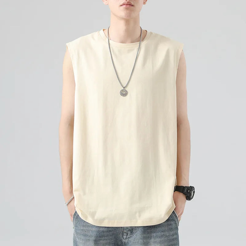 Men's Summer Cotton Sleeveless Loose Vest Sports Comfortable Breathable Round-Neck Tank Top