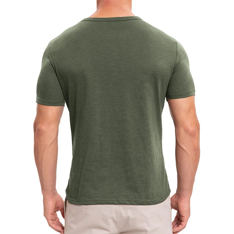 Men's Summer Henry Collar Short Sleeve Casual Pullover T-Shirt